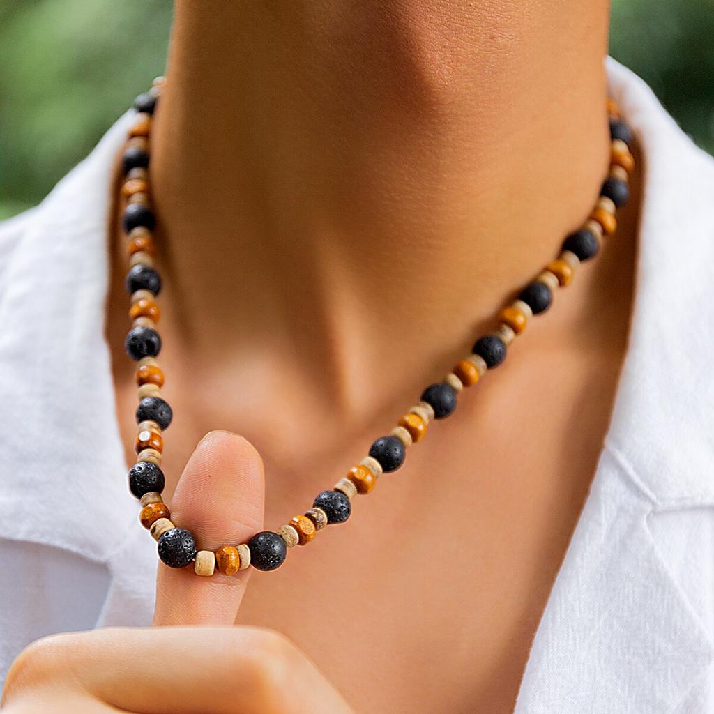 Retro Boho Drewniany Koralik Kamienna Łańcuszkowa Naszyjnik dla Mężczyzn Punk Prosty Krótki Choker na obojczyk Akcesoria Y2K Biżuteria Modowa Prezent Impreza
