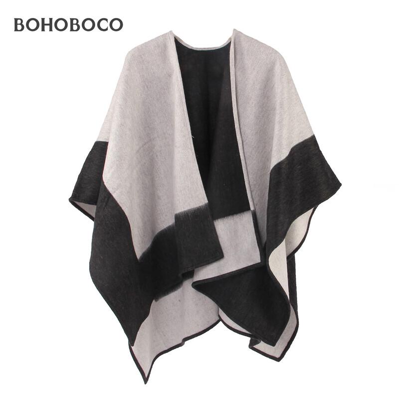 BOHOBOCO Damen Umhang Schal aus reiner Wolle