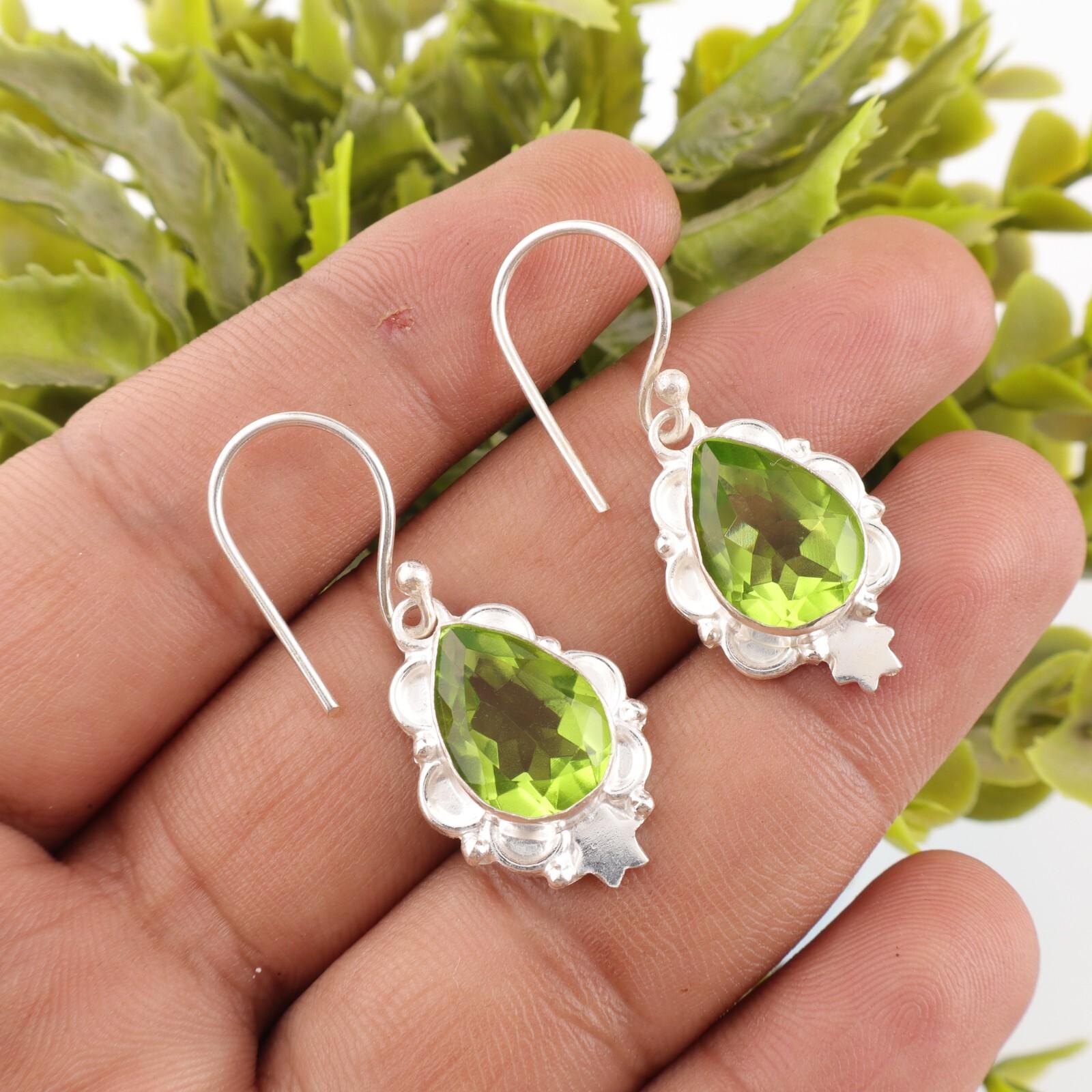 

Серьги с перидотом из штампованного серебра 925 пробы, ручная работа, подарок для девушки EE-163-14