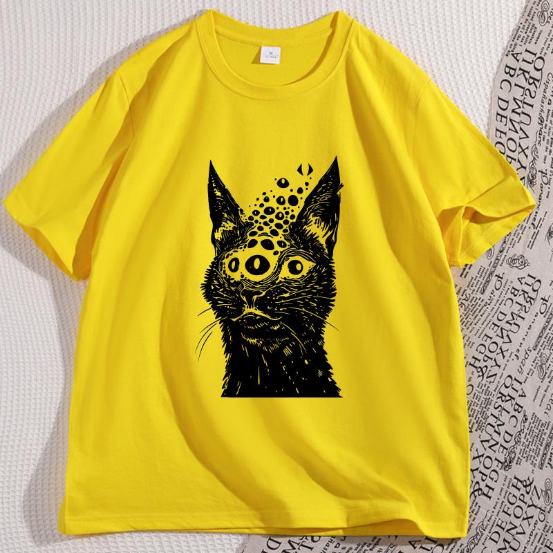 Weirdcore Cat T Shirt Harakuju Creepy Horror Goth Cat TShirt Gothic Dark Aesthetic Tshirt Men Women Graphic T Shirts Clothes