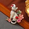 Vintage Women Men Fashion Enamel Cat Flower Badges Brooch Retro Classic Design Drip Oil Crystal Pins Accessories For Lady