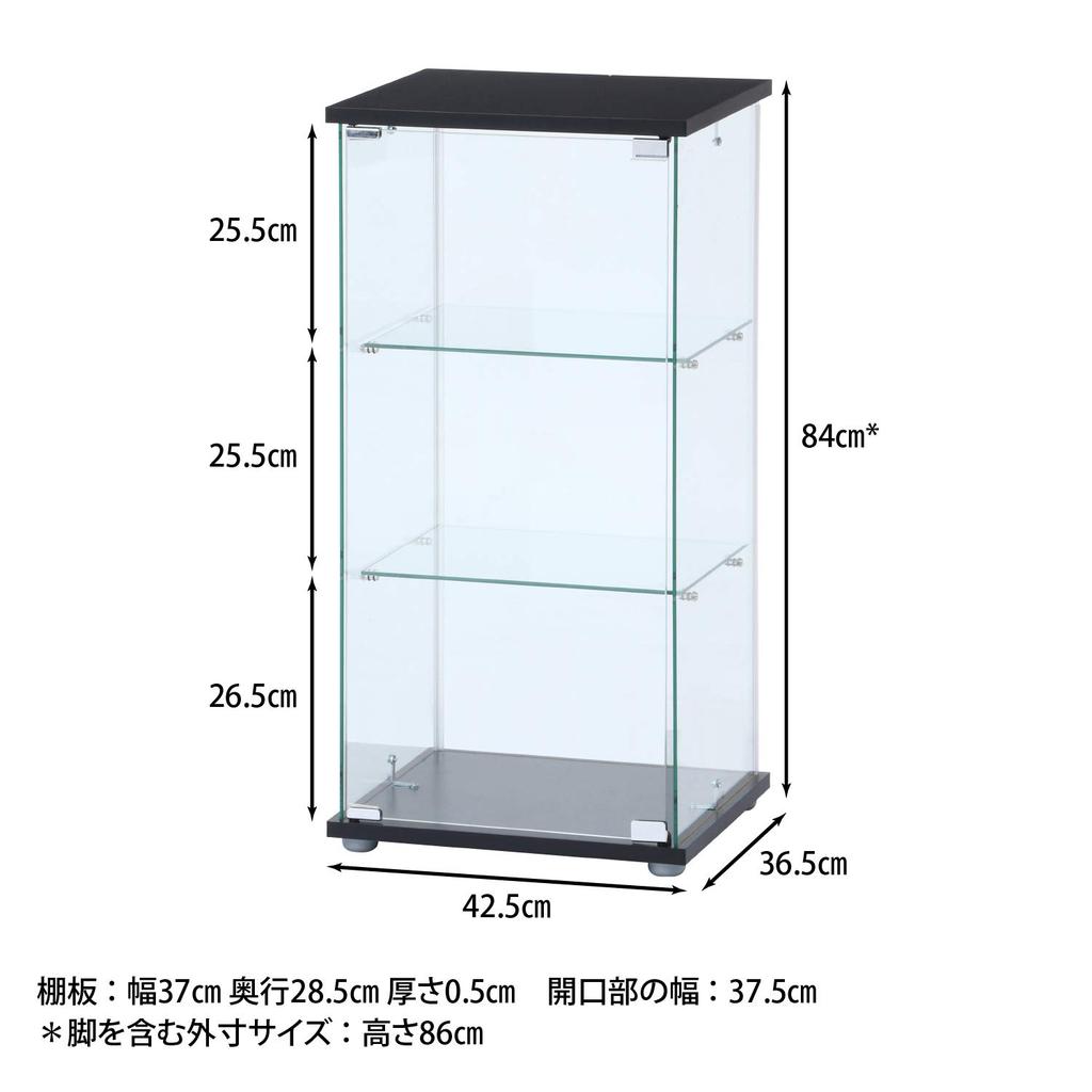 Fuji Boeki Collection Case Figure Case 3 Tiers Width X Depth X Height 86 Cm Black Tempered Glass Full Glass Assembly Product Clear 98881 42.5 36.5