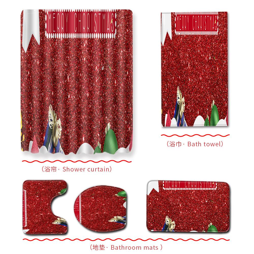 Christmas Bathroom Shower Curtain Bath Towel Floor Mat Five-Piece Set Bathroom Toilet Carpet Shower Foot Mat