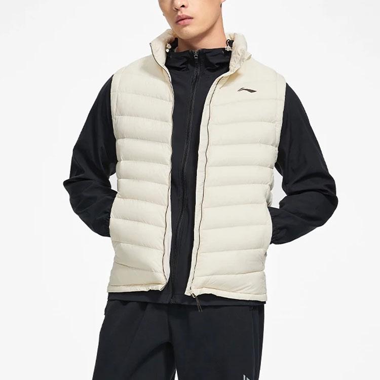 Li-Ning Fitness Series Solid Color Stitched Down Vest Men Outerwear Swan-White AMRS005-2