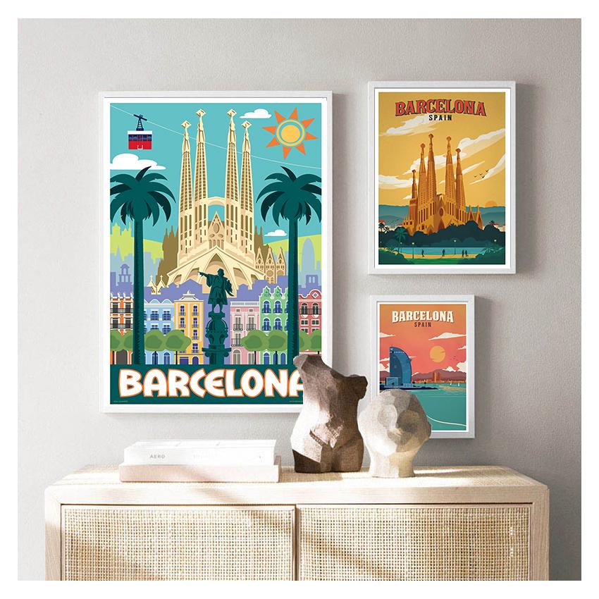 Resor Canvas Målningar Vintage Kraft Posters Belagda Väggdekaler Heminredning Familjepresent Europa Spanien Barcelona Pop Art