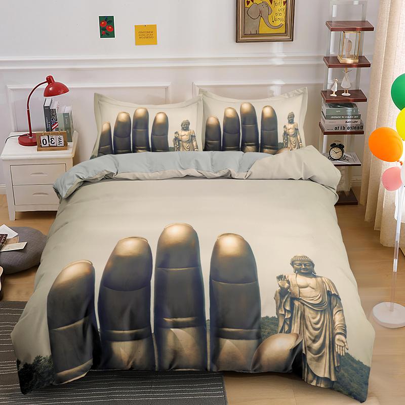 Ložní souprava Buddha Indické náboženství Buddhismus Meditace Mandala Povlak na přikrývku Usmívající se Buddha Květinový Měkký povlak na přikrývku Queen King Size