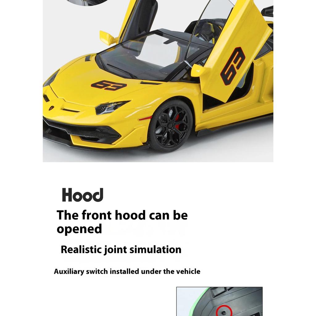 Large 1/18 Lamborghini Aventador SVJ Supercar Model Simulation Interior Details Adult Collection Ornaments Boy Gift Halloween Toys