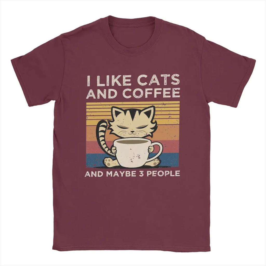 I Like Cats And Coffee And Maybe 3 People Men T Shirt Amazing Tee Shirt Crew Neck T-Shirts Pure Cotton New Arrival Tops