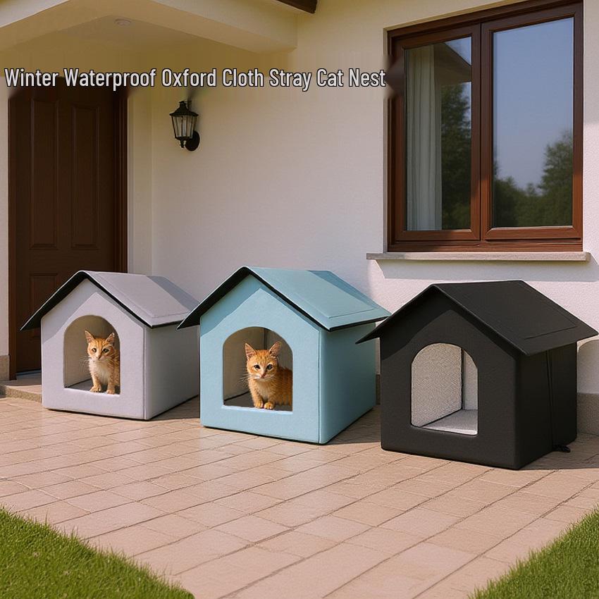 Pat Impermeabil de Exterior pentru Pisici și Câini - Căsuță pentru Pisici Străzii, Rezistent la Frig și Cald, Pânză Oxford, Cuib Universal pentru Animale de Companie pentru Toate Sezoanele.