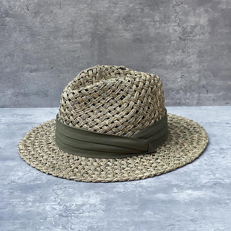 Encryption Three-Strand Salt Grass Panama Top Hat French Vintage Vacation Straw Hat Women'S Summer Sunscreen Shade Jazz Hat