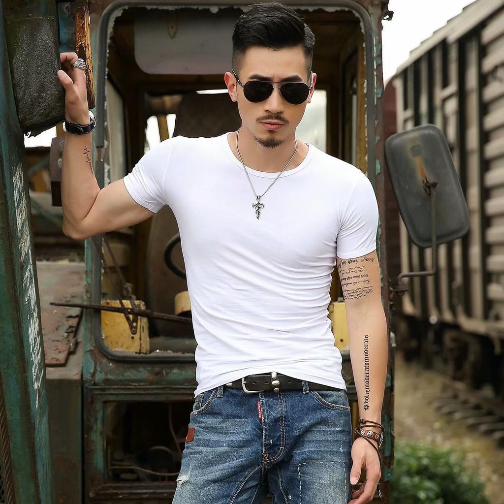 Men's Crew Neck T-Shirts, Summer Classic Tees, Short Sleeve Muscle Shirt Base Fitness Tee Tops