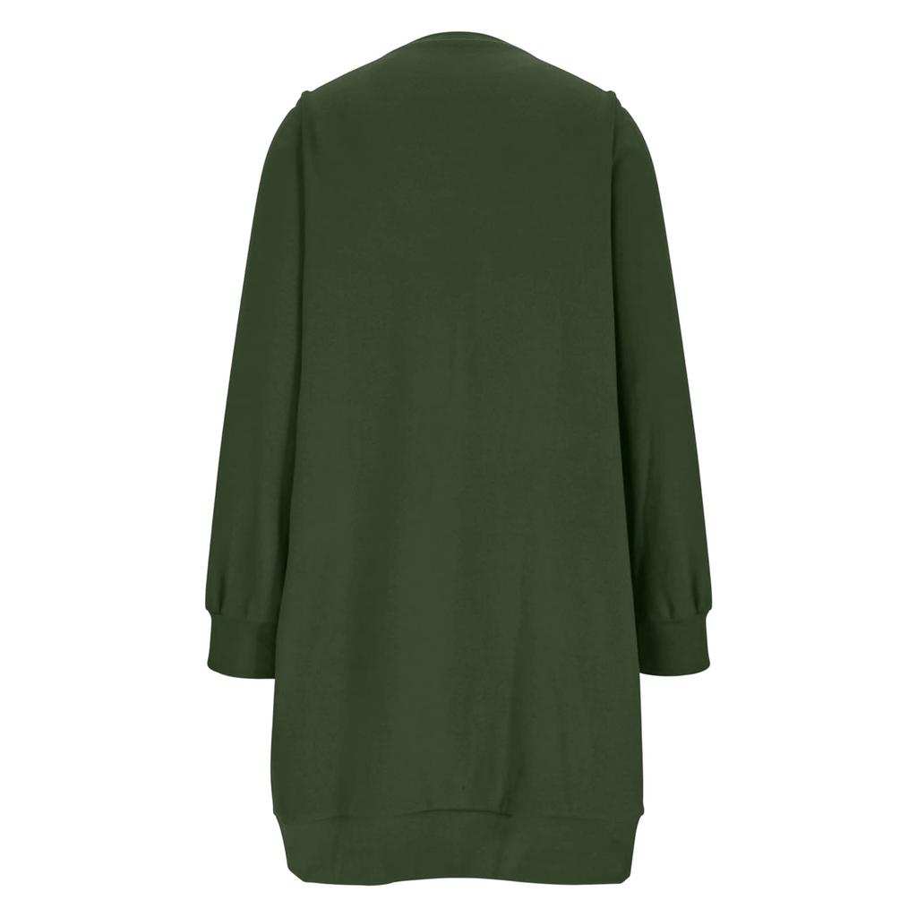 Women's Casual Fleece Lined Round Neck Long Sleeve Color Dress