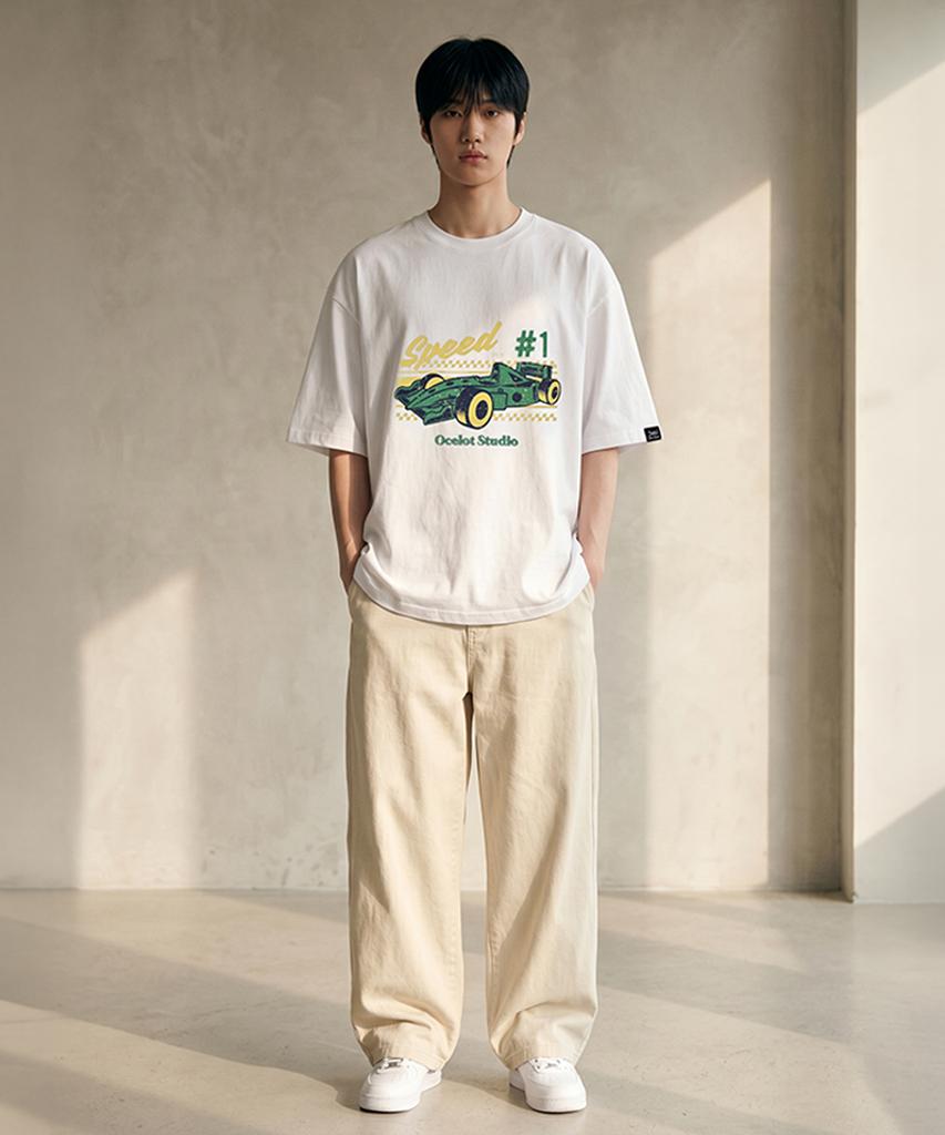Osillos C96 Racing Car Oversized Short Sleeve T-Shirt_White
