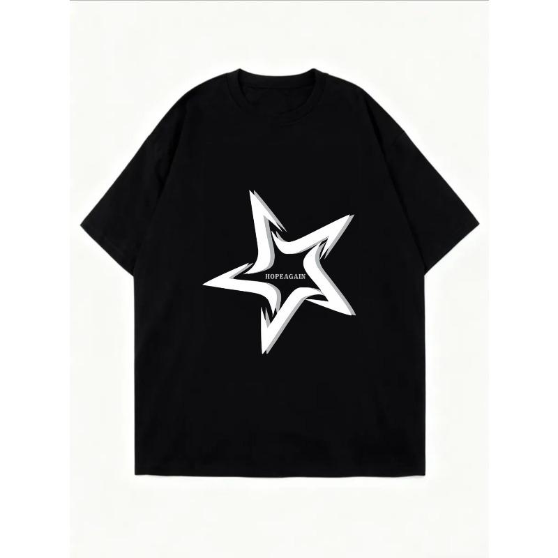 White Oversized T-Shirt With Star Print For Casual Wear