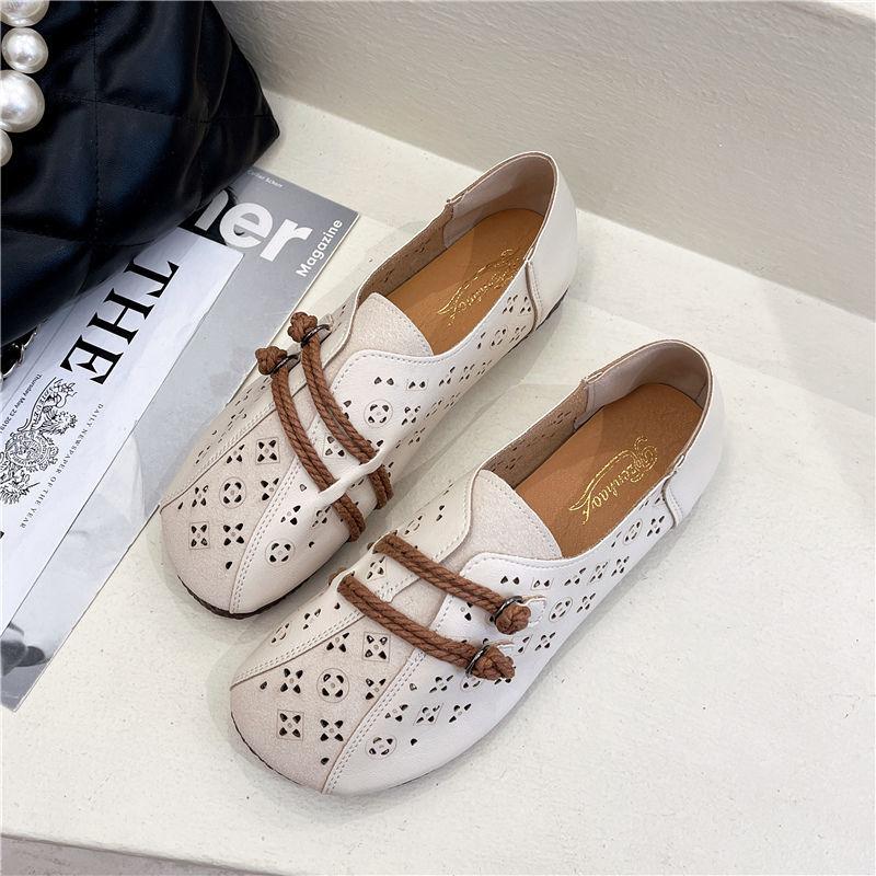 2024 Newly Square Toe Women's Flats Designer Cutout Shoes Ladies Wide Fit Soft Leather Moccasins Female Driving Sneakers