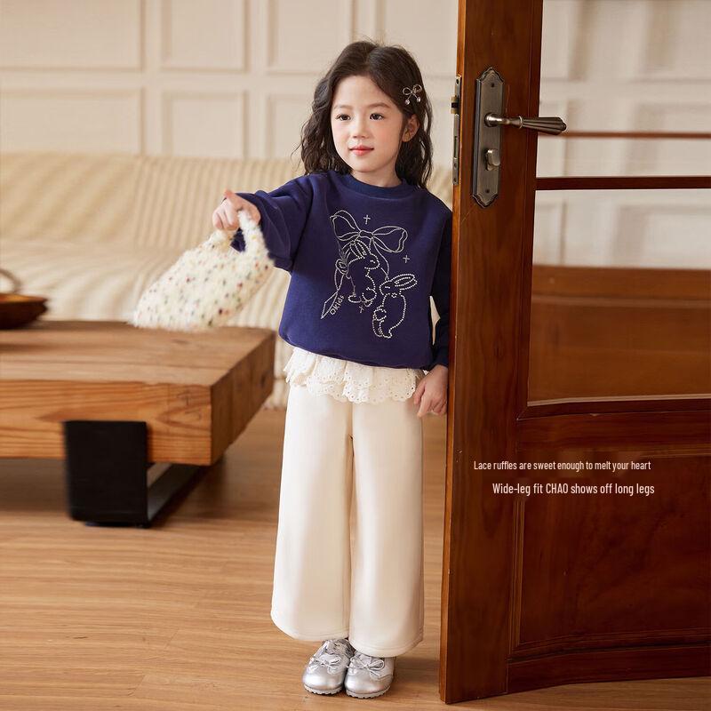 LUSON Okids Girls Winter Fleece-Lined Straight-Leg Pants 120