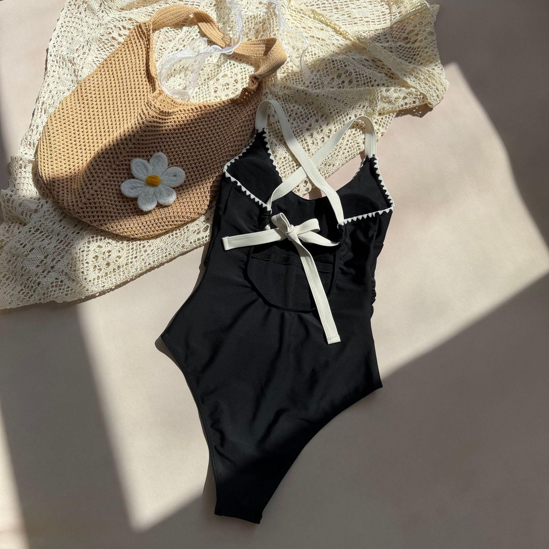 2026 European and American New Solid Color Fashionable Sexy One-piece Swimsuit Women s Cross Shoulder Strap Swimsuit S