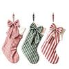 A sock, Vintage bow Christmas socks fabric plaid striped Christmas gift bag fireplace Christmas decoration socks