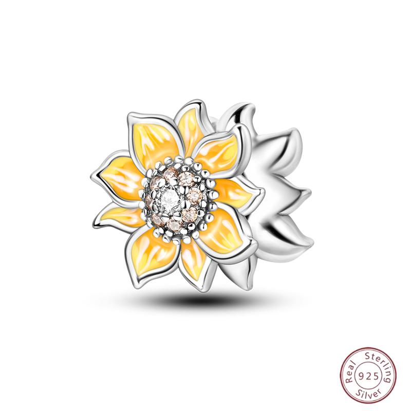 Copper Beaded Pendant Shiny Zirconia Sunflower Flower Original 3Mm Bracelet Women Fine Jewelry