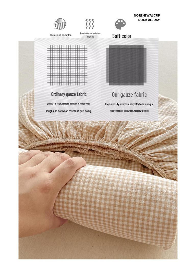Pure Cotton Yarn-Dyed Washed Fitted Sheet: Non-Slip, Dustproof, Skin-Friendly Mattress Protector 3-Piece Set.