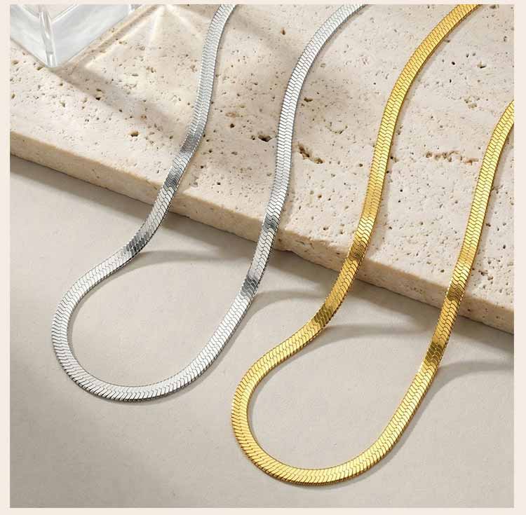 Herringbone Necklace Tarnish-Resistant Stainless Steel Waterproof Minimalist Layering Chain Jewelry for Women