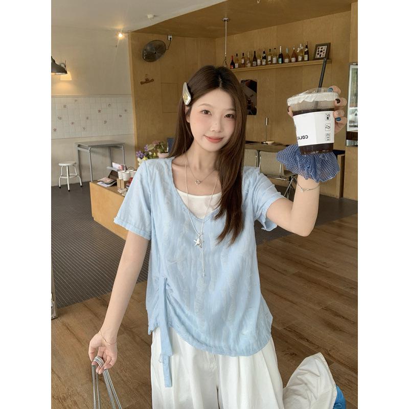 Summer 2026 Plus Size Women's Two-Piece Look Ripped Short Sleeve Slimming T-Shirt