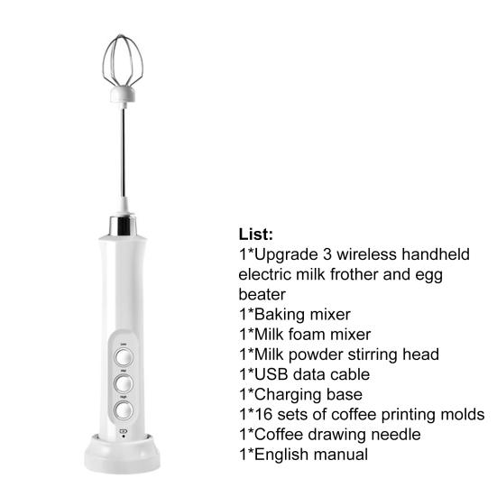 Elektrischer Milchaufschäumer Handheld Hohe Effizienz Wiederaufladbar 3 Stufen Einstellbarer Schaumzubereiter