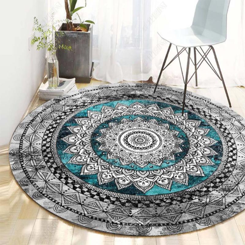 Bohemian Ethnic Mandala Pattern Carpet Mat Round Multicolor Rug Vintage Geometric Non-slip Home Decoration for Living Room Rugs