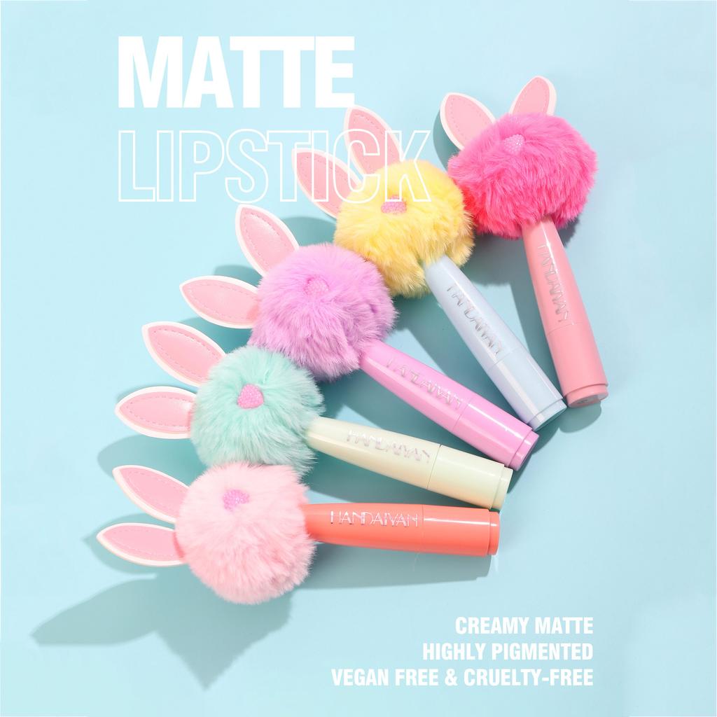 5-color Matte Lipstick Mini Plush Rabbit Fur Matte Moisturizing and Non-easy To Remove Makeup Lipstick Makeup Tool