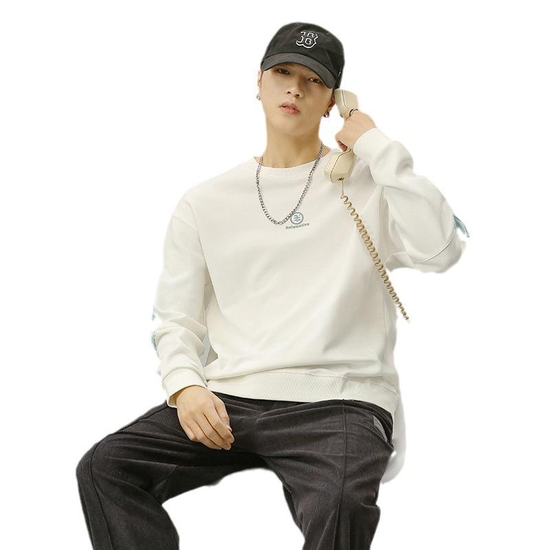 Осенний круглый вырез белый свитер мужской свободный корейский вариант букв повседневный — фото 6