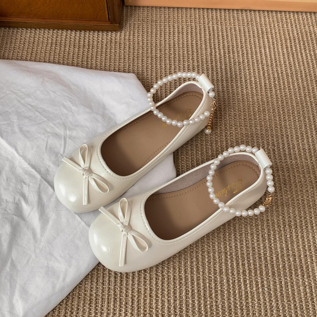 White French round head inner height increase flat bottom shallow mouth single shoes women's summer 2025 new versatile skirt Mary Jane shoes