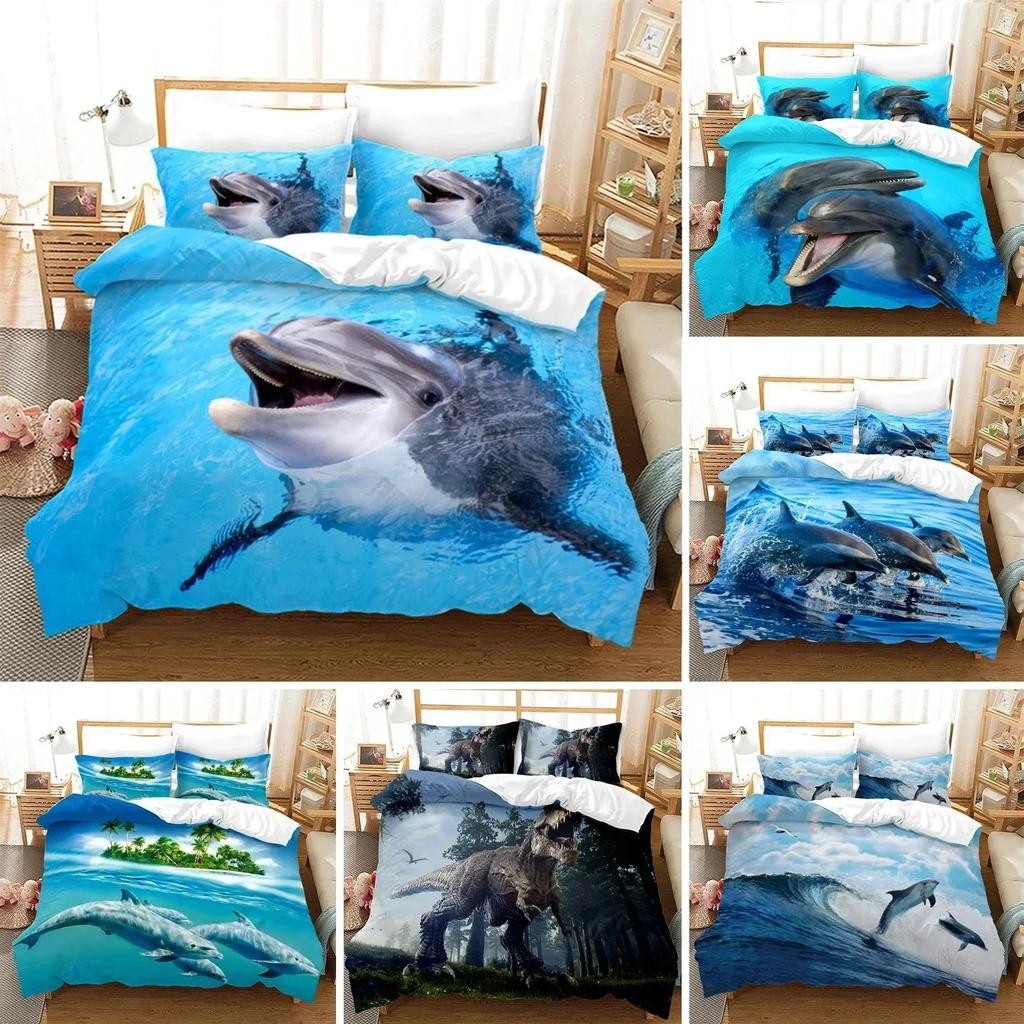 Top Dolphin Duvet Cover Full Kids Ocean Animal Bedding Set Luxury Mediterranean Style Comforter Cover Bedroom Decor