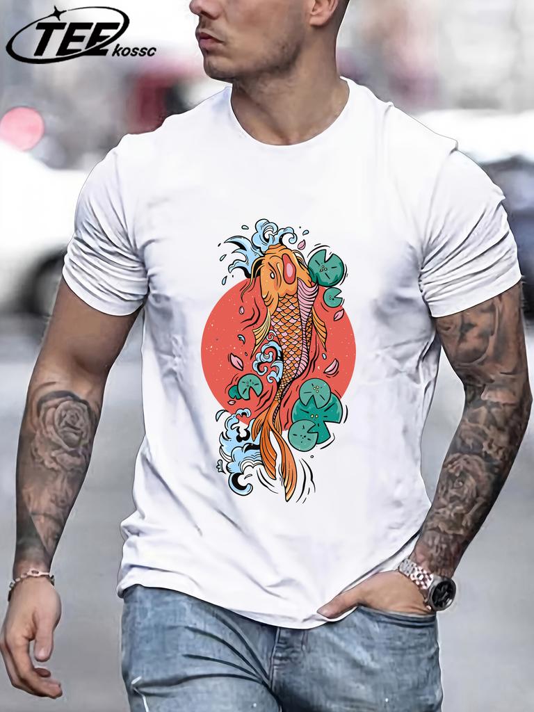 Harajuku Japan Tokyo Koi Printing TShirt Men Oversize Cotton T Shirts Trendy Retro Tops Casual AllMatch Unisex Short Sleeve