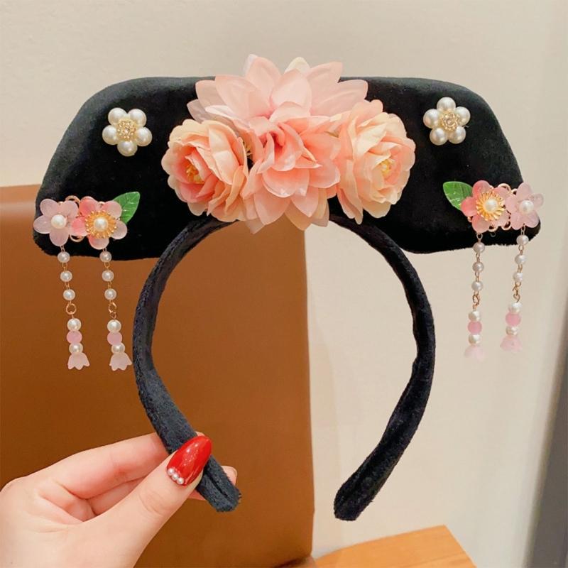Chinese Princess Hairbands Traditional Headbands Princess Headpiece Costume Chinese Princess Qitou with Flower