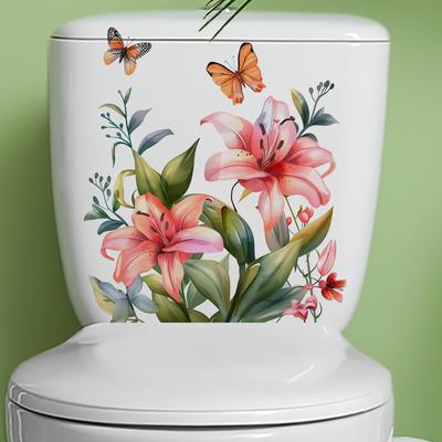 Eleganti Adesivi per WC Floreali e con Farfalle, Decalcomanie Autoadesive Rimovibili Impermeabili per Pareti del Bagno