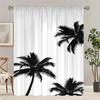 2 Stück - Schwarz-Weiß-Kokospalmen-Druck Vorhänge   Stangentaschenvorhänge   Weihnachtsdekorationen   Heimdekorationen   Raumdekoration