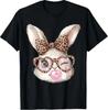 Easter Bunny Cute Glasses Leopard Bunny Rabbit Easter Girls T-Shirt