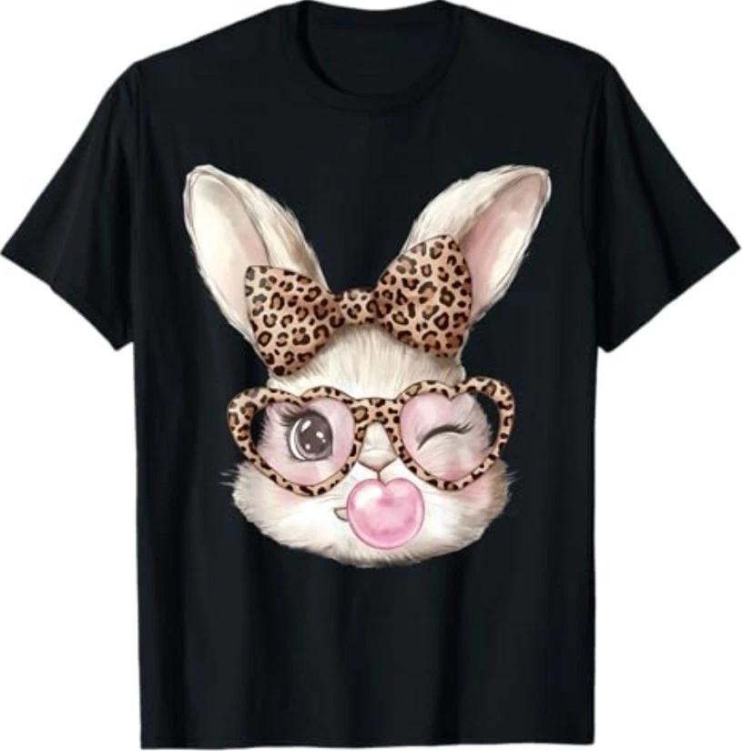 Easter Bunny Cute Glasses Leopard Bunny Rabbit Easter Girls T-Shirt