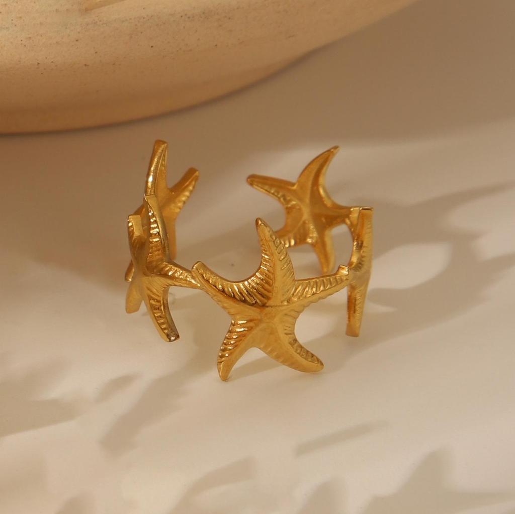 Elegant 18k Gold-Plated Stainless Steel Open Ring with Unique Korean Design