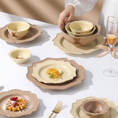 Morandi Bären Geschirrset Gemüseteller Reisschale Löffel Westlicher Speiseteller Keramik Geschirr Kombination Schüssel und Essstäbchen