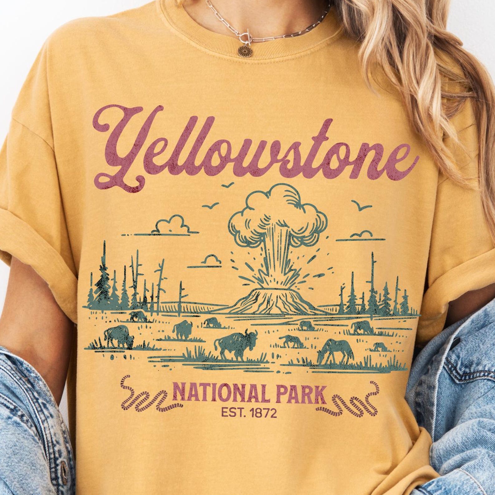 Vintage Yellowstone National Park Comfort Colors® T-Shirt, Retro National Park Graphic Tee, Nature Tee, Granola Shirt, Boho Yellowstone Tee S