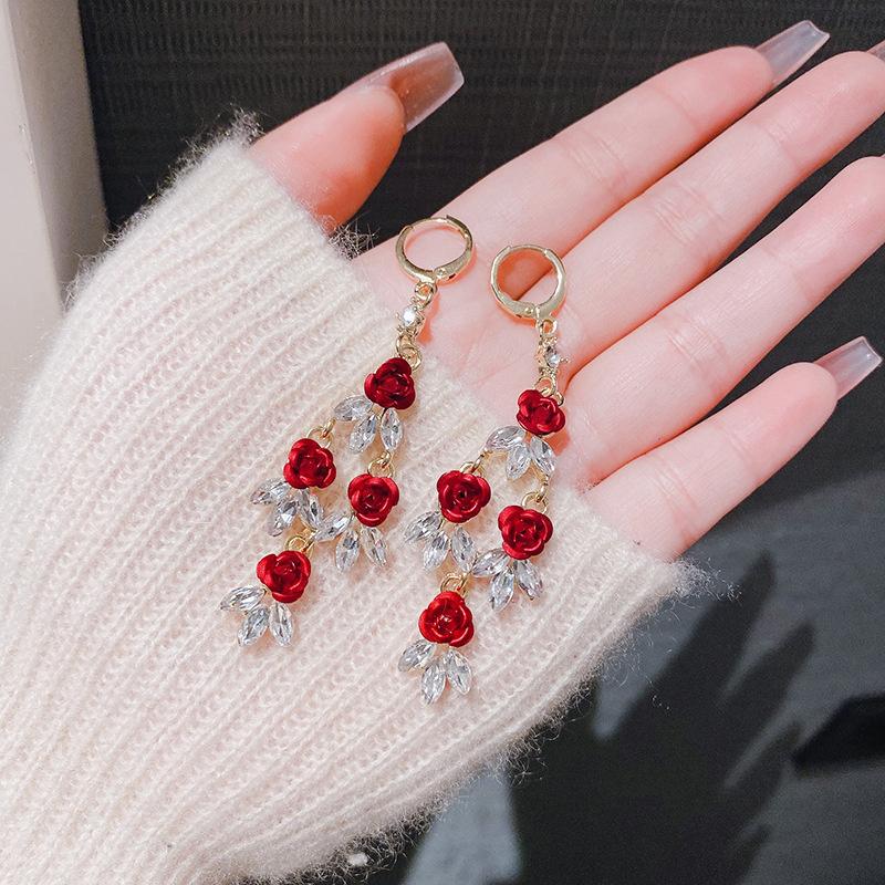 Trend Retro Zircon Rose Earrings Delicate Temperament Women's Earrings Party Festive Wwedding Party Jewelry