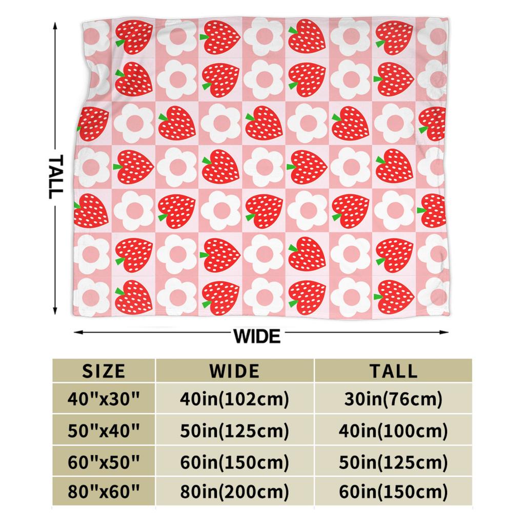 Pink Strawberry Print Flannel Blanket  Soft Throw Blanket for Living Room Travel Fashion Bedspread Sofa Bed Cover