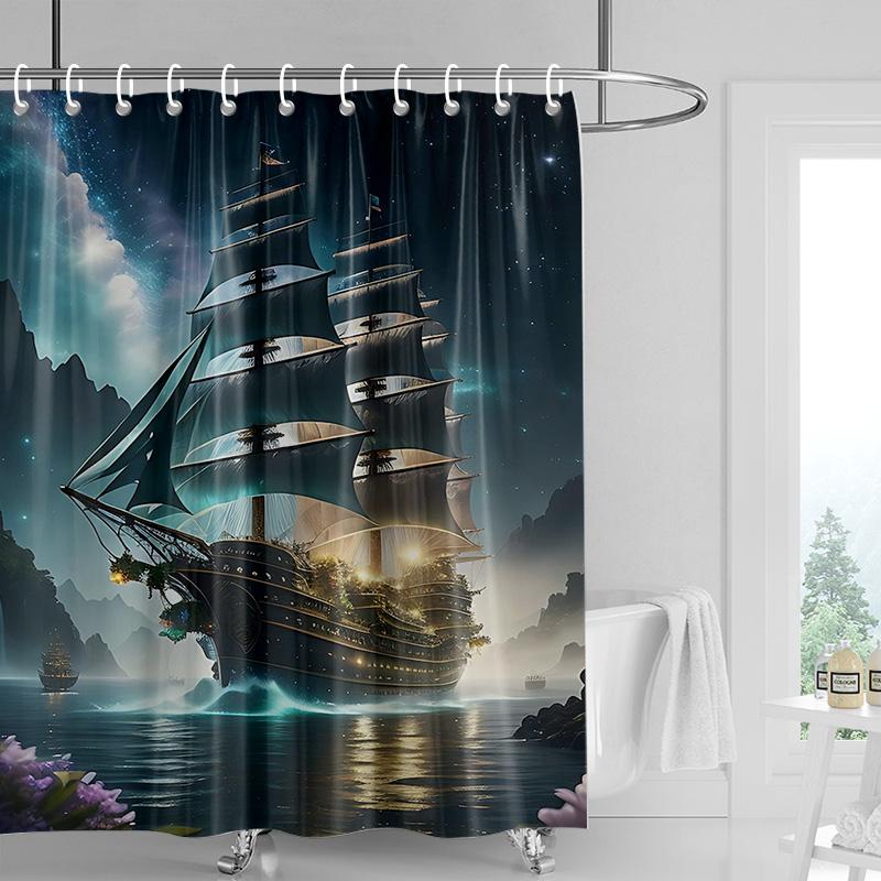 Nordisk minimalistisk duschdraperi med havslivstema, vattentätt badrumsduschdraperi, rumsavdelare, heminredning 180x180cm