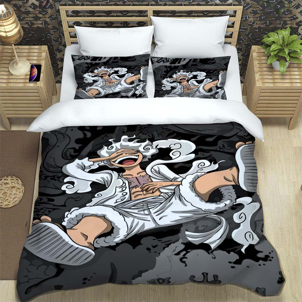A Comfortable 3D Cartoon Comic Book Series "One Piece" Bedding Set, Including Duvet Cover, Pillowcases, and A Children's Set.