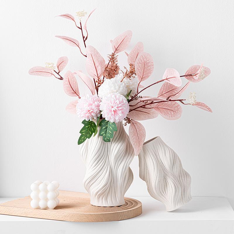 Simple And Creative Plain-Fired Ceramic Vase Lingbo Pattern Flower Insert Home Soft Decoration Handicraft Ornament