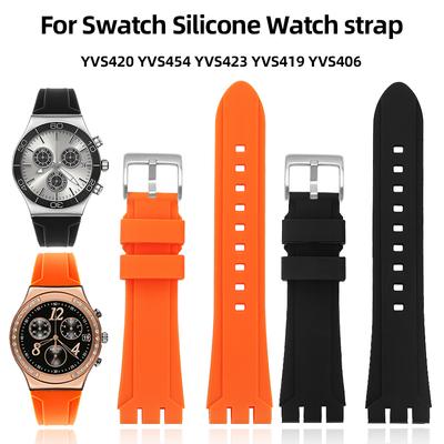 For Swatch YVS420 YVS454 YVS423 419 413 406 400 420 Rubber Watch Strap Men Women Silicone Watchband 19mm 21mm Sports Wrist Band