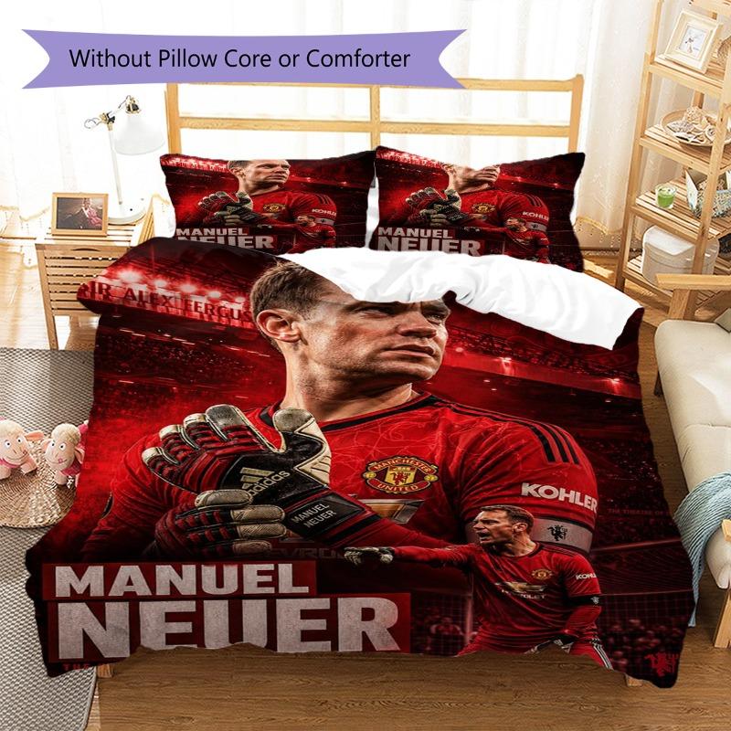 Manuel Neuer Soccer Goalkeeper Bedding Set, Football Star Portrait Duvet Cover, 3Pcs Bed Set with 2 Pillowcases for Bedroom Decor, No Comforter
