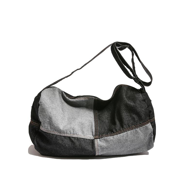 Damen-Umhängetasche mit Farbblock-Muster, Denim-Umhängetasche, große Kapazität, Unterarmtasche
