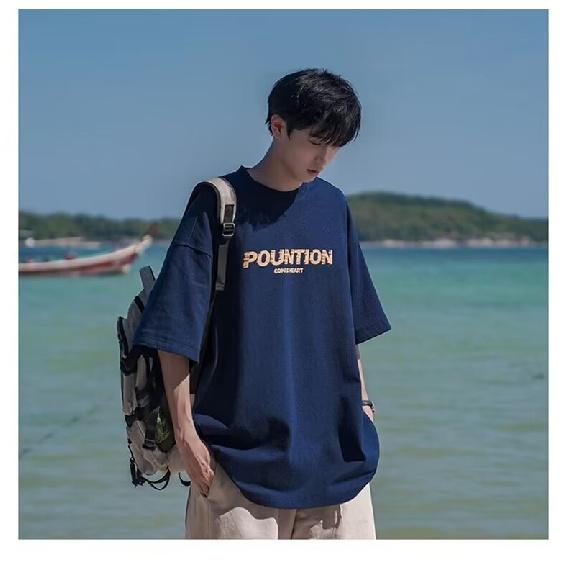 

Новая летняя футболка с короткими рукавами для мужчин, тренд в корейском стиле, простой топ с короткими рукавами, свободная повседневная брендовая футболка в гонконгском стиле 5XL темно-синий